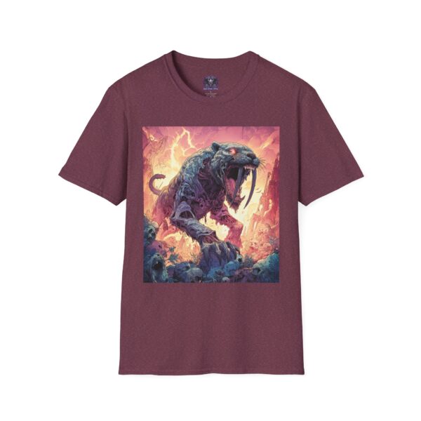 Zombie Smilodon Sabretooth Cat In Volcanic Wasteland Unisex T-Shirt - Image 45