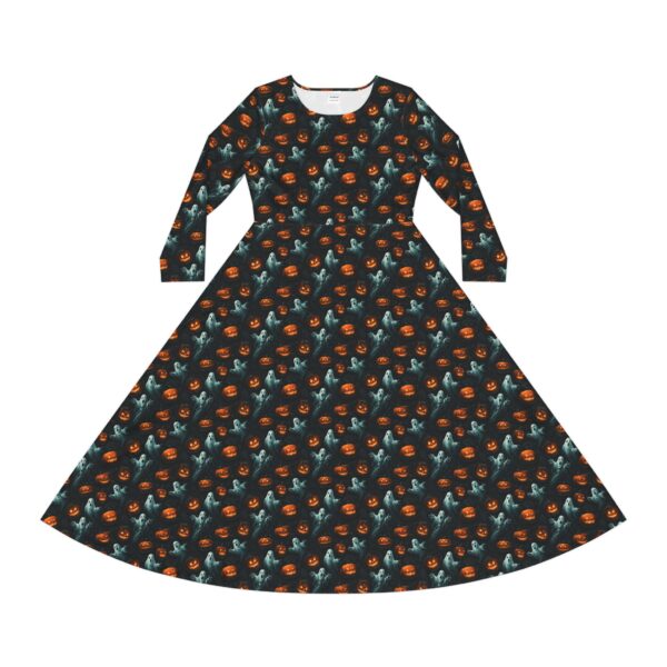 Ghosts & Pumpkins Pattern 3 Women's Long Sleeve Dance Dress | Charming Evening Wear, Boho Chic Style, Perfect for Parties, Special Occasions, Dancing Events - Image 2