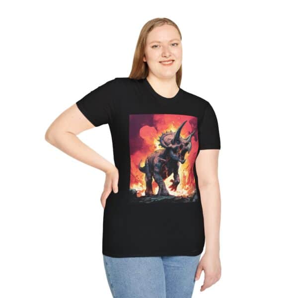 Zombie Triceratops In Volcanic Wasteland Unisex T-Shirt - Image 8