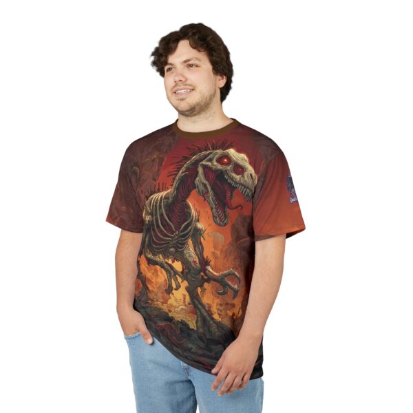 Zombie Raptor Velociraptor In Volcanic Wasteland Tee Unisex (AOP) - Image 10