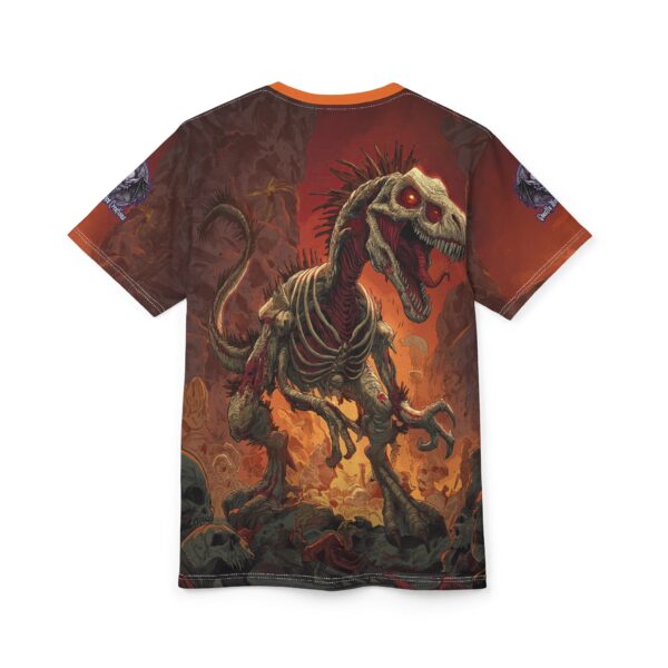 Zombie Raptor Velociraptor In Volcanic Wasteland Tee Unisex (AOP) - Image 27