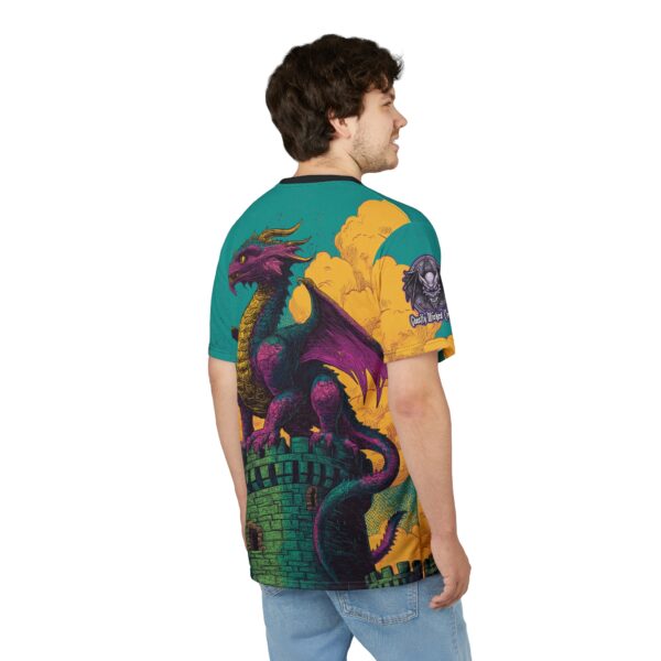 Dragon Guarding Castle Tower 60's Pop Art Style Unisex Tee (AOP) - Image 13