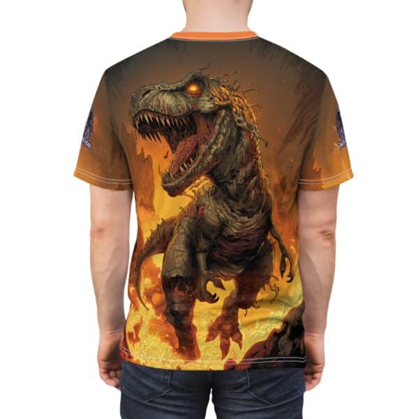Zombie T-Rex Tyrannosaurus In Volcanic Wasteland Tee Unisex (AOP) - Image 32