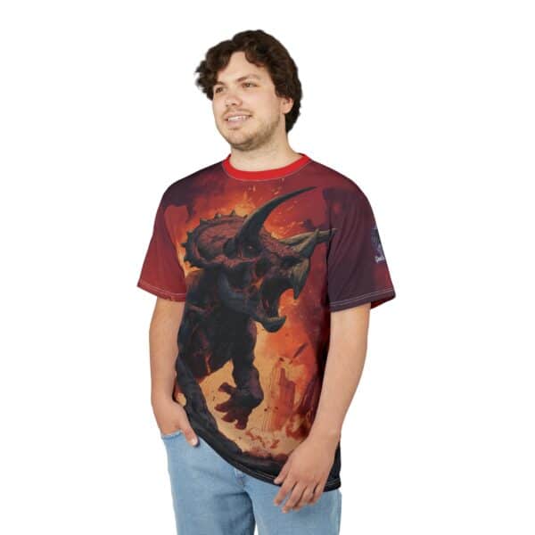 Zombie Triceratops In Volcanic Wasteland Tee Unisex (AOP) - Image 30