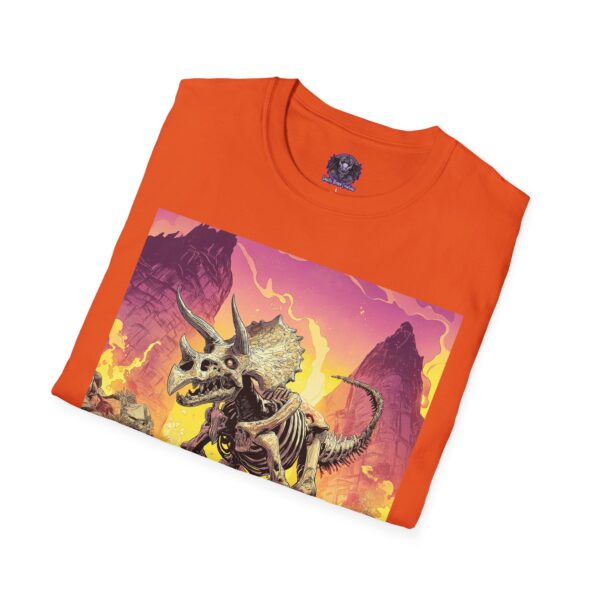 Skeletal Zombie Triceratops In Volcanic Wasteland Unisex T-Shirt - Image 16