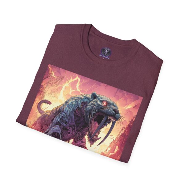 Zombie Smilodon Sabretooth Cat In Volcanic Wasteland Unisex T-Shirt - Image 48