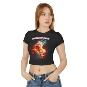 Cannibalistic Chicken Band Official Women's Baby Tee | Cute Graphic Shirt, Trendy Crop Top, Halloween Costume, Funny Chicken T-Shirt, Gift for