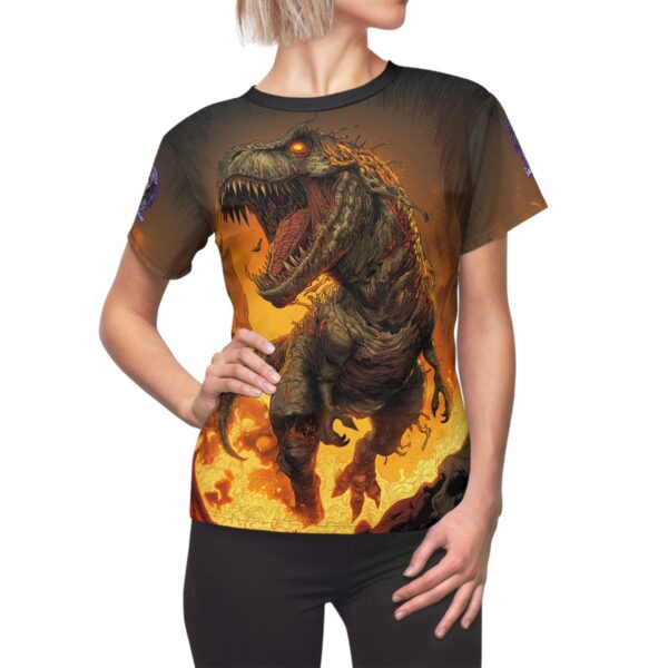 Zombie T-Rex Tyrannosaurus In Volcanic Wasteland Tee Women's (AOP) - Image 8