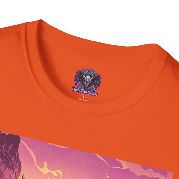 Skeletal Zombie Triceratops In Volcanic Wasteland Unisex T-Shirt - Image 15