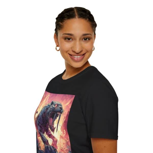 Zombie Smilodon Sabretooth Cat In Volcanic Wasteland Unisex T-Shirt - Image 7