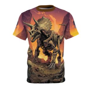 Skeletal Zombie Triceratops In Volcanic Wasteland Tee Unisex (AOP)