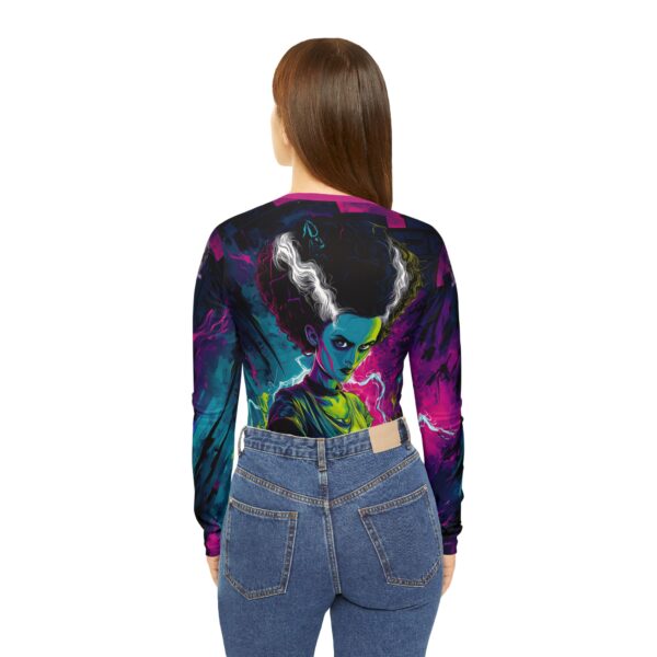 Bride Of Frankenstein Pop 60's Art Style Women's Long Sleeve V-neck Shirt (AOP) - Image 4