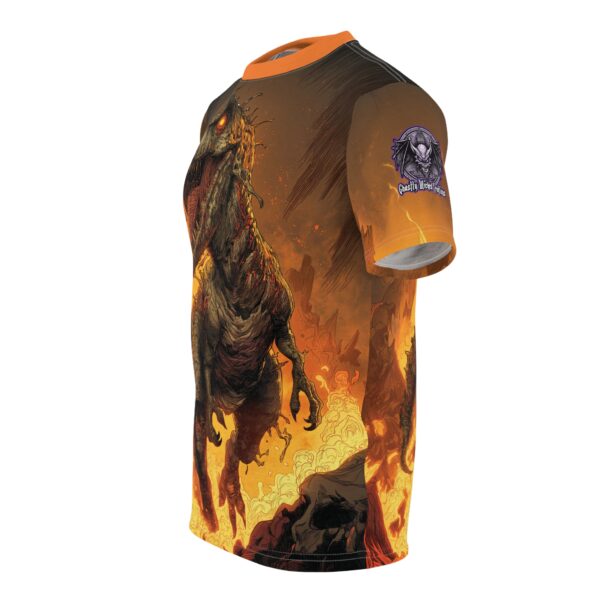Zombie T-Rex Tyrannosaurus In Volcanic Wasteland Tee Unisex (AOP) - Image 23