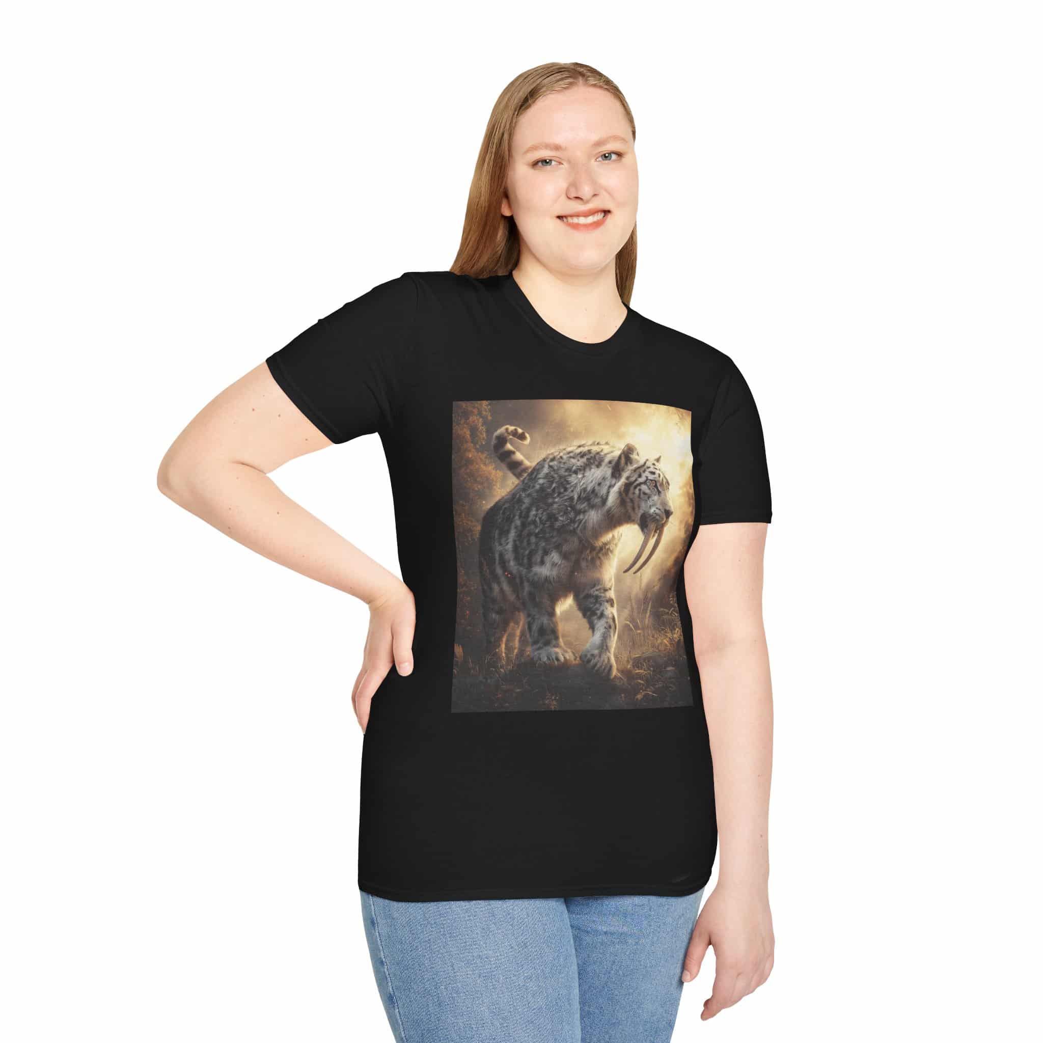 Prehistoric Smilodon aka Sabre-Tooth Tiger VIII Unisex T-Shirt, Graphic Tee, Unique Gift, Casual Wear - Image 8