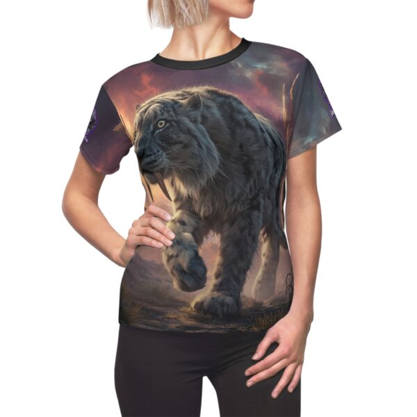 Prehistoric Smilodon aka Sabre-Tooth Tiger II Women's Tee (AOP) - Image 8