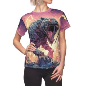 Zombie Smilodon Sabretooth Cat In Volcanic Wasteland Tee Women's (AOP)