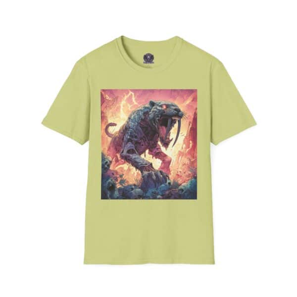 Zombie Smilodon Sabretooth Cat In Volcanic Wasteland Unisex T-Shirt - Image 21
