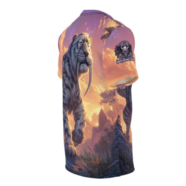 Prehistoric Smilodon aka Sabre-Tooth Tiger VI Unisex Tee (AOP) - Image 15