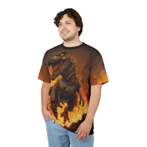 Zombie T-Rex Tyrannosaurus In Volcanic Wasteland Tee Unisex (AOP) - Image 10