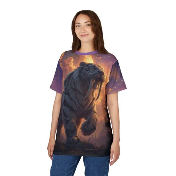 Prehistoric Smilodon aka Sabre-Tooth Tiger III Unisex Tee (AOP) - Image 11