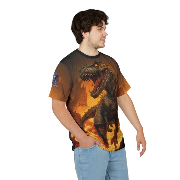 Zombie T-Rex Tyrannosaurus In Volcanic Wasteland Tee Unisex (AOP) - Image 16