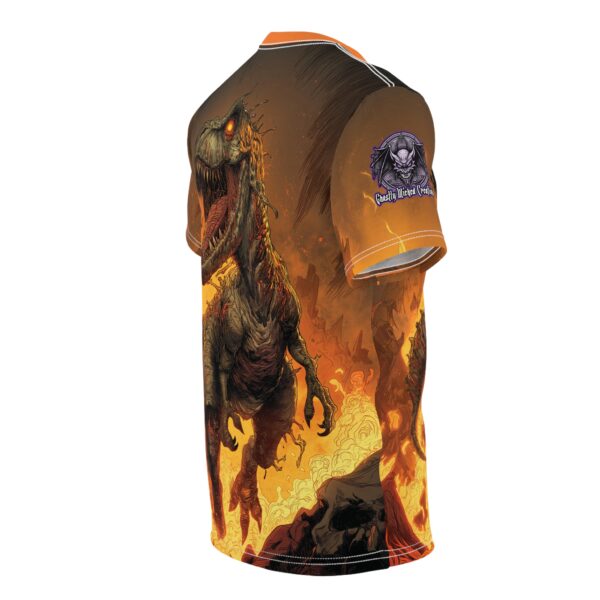 Zombie T-Rex Tyrannosaurus In Volcanic Wasteland Tee Unisex (AOP) - Image 35