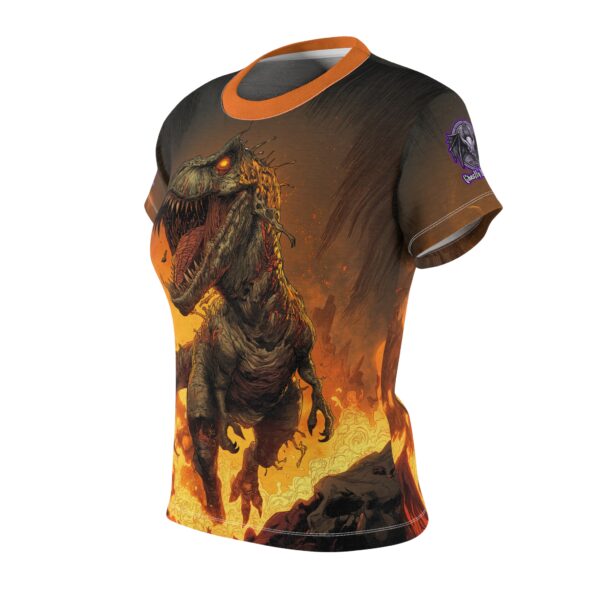 Zombie T-Rex Tyrannosaurus In Volcanic Wasteland Tee Women's (AOP) - Image 3