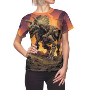 Skeletal Zombie Triceratops In Volcanic Wasteland Tee Women's (AOP)
