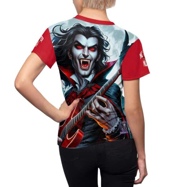 Monster Mosh 2024 Tour Drac on Guitar MM-D001 Women's Cut & Sew Tee (AOP) - Red or Light Blue Sleeves - Image 5