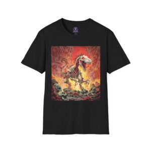 Zombie Raptor Velociraptor In Volcanic Wasteland Unisex T-Shirt