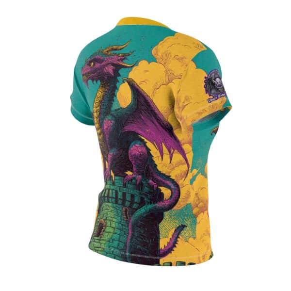 Dragon Guarding Castle Tower 60's Pop Art Style Women's Tee (AOP) - Image 4