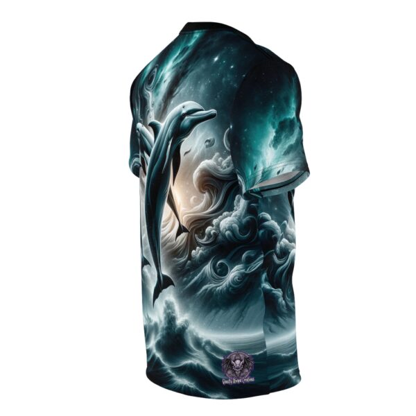Dolphins Jumping WD-D007 By Wyldesigns Unisex Cut & Sew Tee (AOP) - Image 4