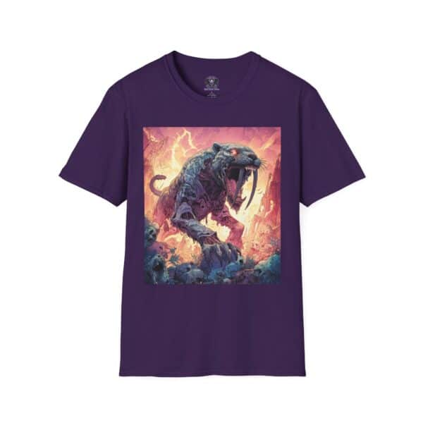 Zombie Smilodon Sabretooth Cat In Volcanic Wasteland Unisex T-Shirt - Image 41