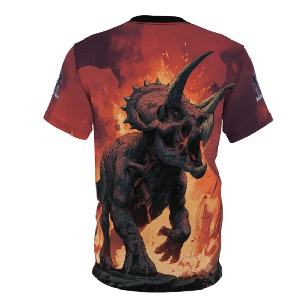 Zombie Triceratops In Volcanic Wasteland Tee Unisex (AOP) - Image 2