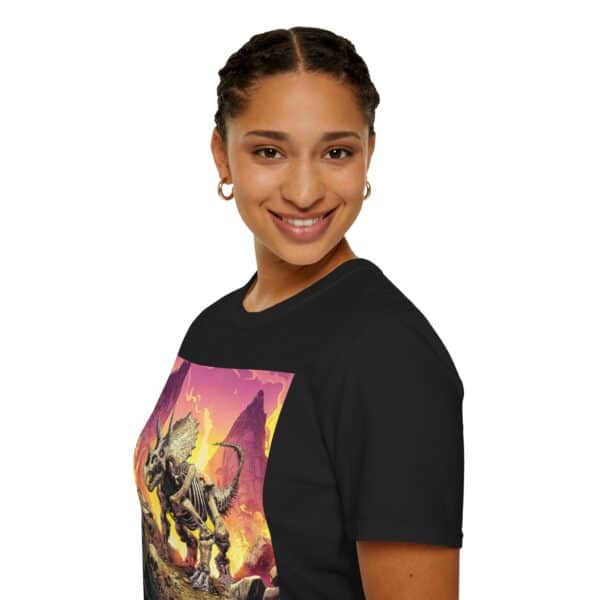 Skeletal Zombie Triceratops In Volcanic Wasteland Unisex T-Shirt - Image 7