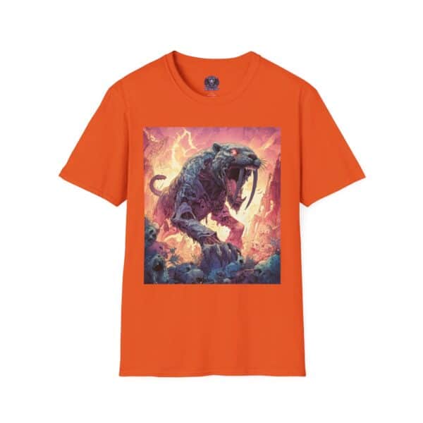 Zombie Smilodon Sabretooth Cat In Volcanic Wasteland Unisex T-Shirt - Image 13