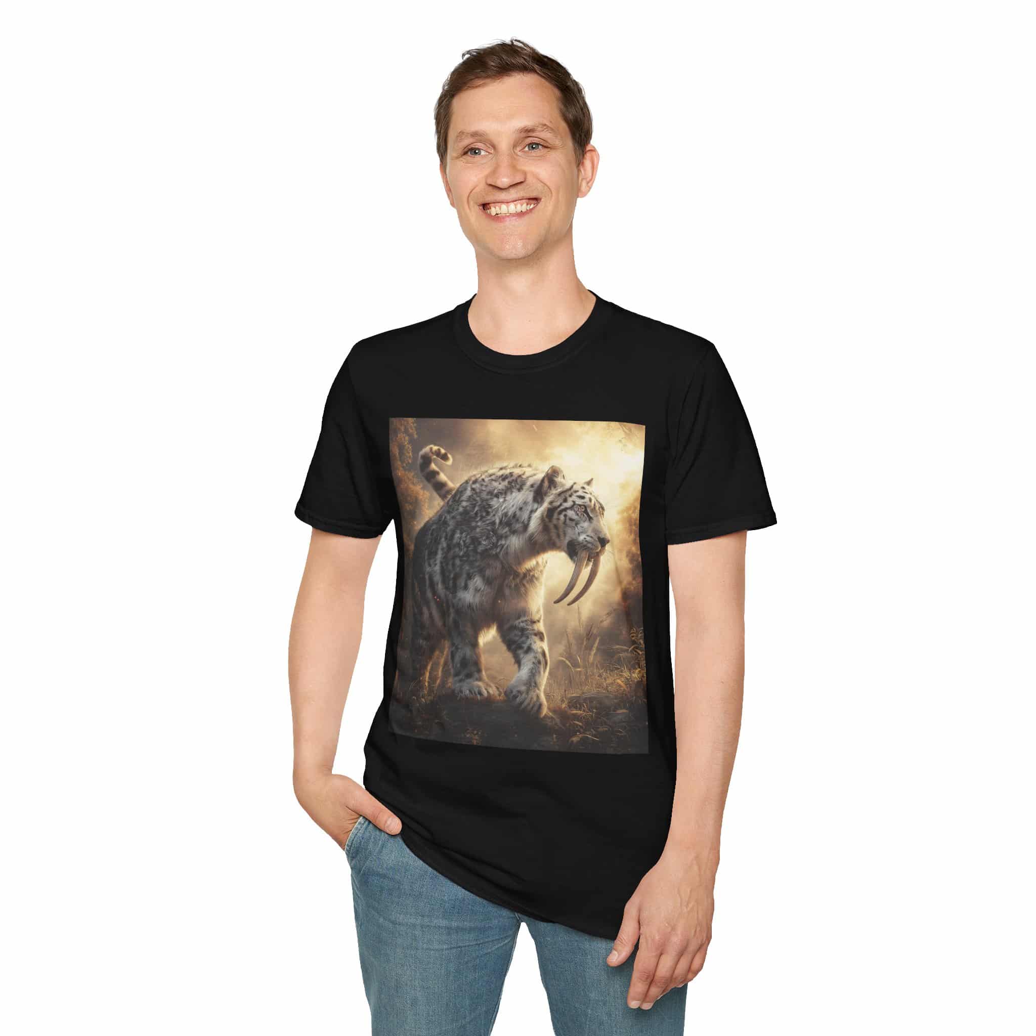 Prehistoric Smilodon aka Sabre-Tooth Tiger VIII Unisex T-Shirt, Graphic Tee, Unique Gift, Casual Wear - Image 6