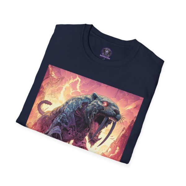 Zombie Smilodon Sabretooth Cat In Volcanic Wasteland Unisex T-Shirt - Image 64