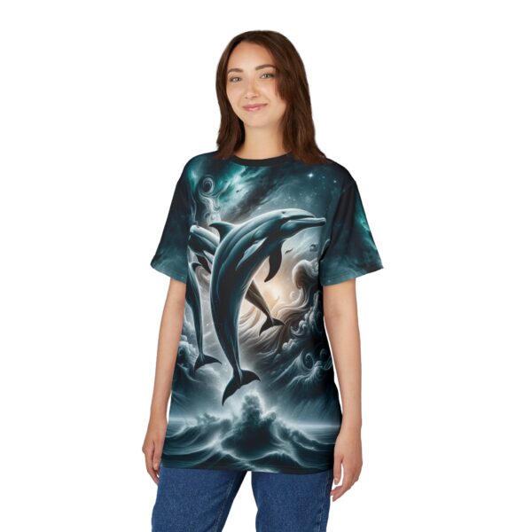 Dolphins Jumping WD-D007 By Wyldesigns Unisex Cut & Sew Tee (AOP) - Image 9