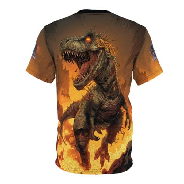 Zombie T-Rex Tyrannosaurus In Volcanic Wasteland Tee Unisex (AOP) - Image 7