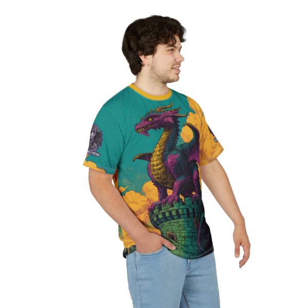 Dragon Guarding Castle Tower 60's Pop Art Style Unisex Tee (AOP) - Image 36