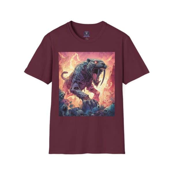 Zombie Smilodon Sabretooth Cat In Volcanic Wasteland Unisex T-Shirt - Image 53