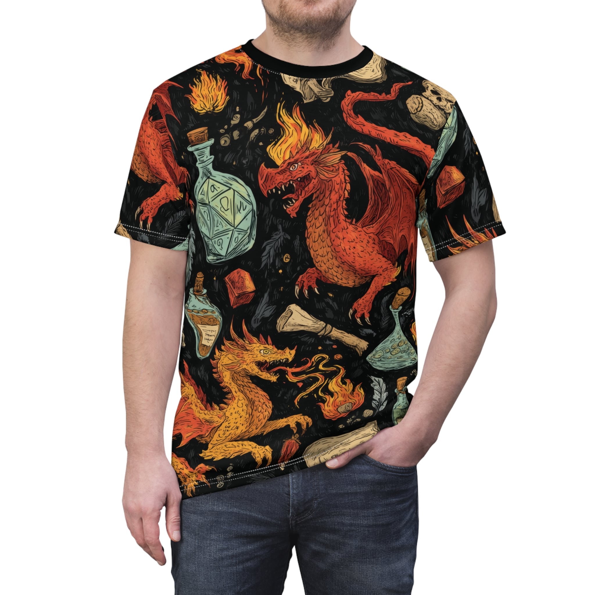Epic Dragon Fantasy Pattern Unisex Cut & Sew Tee (AOP) - Image 29