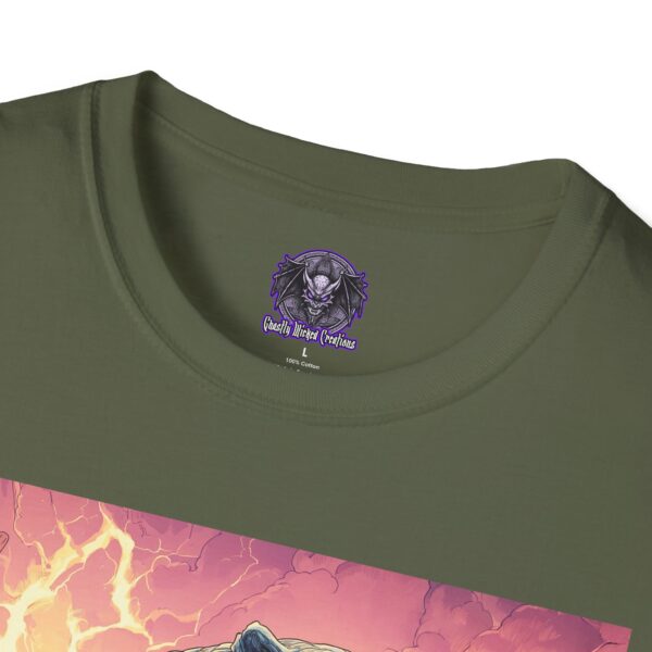 Zombie Smilodon Sabretooth Cat In Volcanic Wasteland Unisex T-Shirt - Image 27