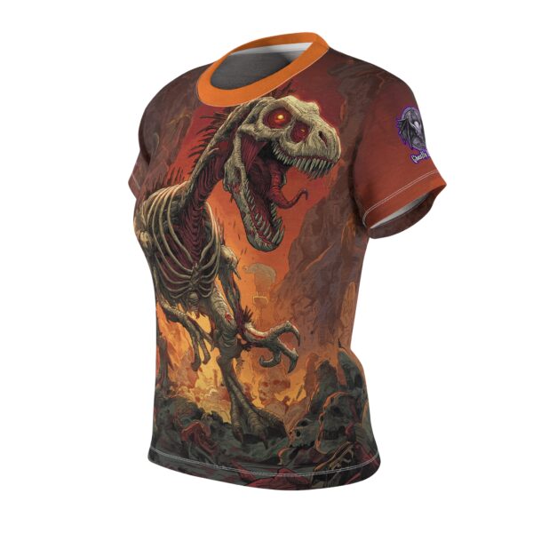 Zombie Raptor Velociraptor In Volcanic Wasteland Tee Women's (AOP) - Image 3