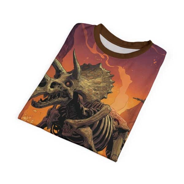 Skeletal Zombie Triceratops In Volcanic Wasteland Tee Unisex (AOP) - Image 20