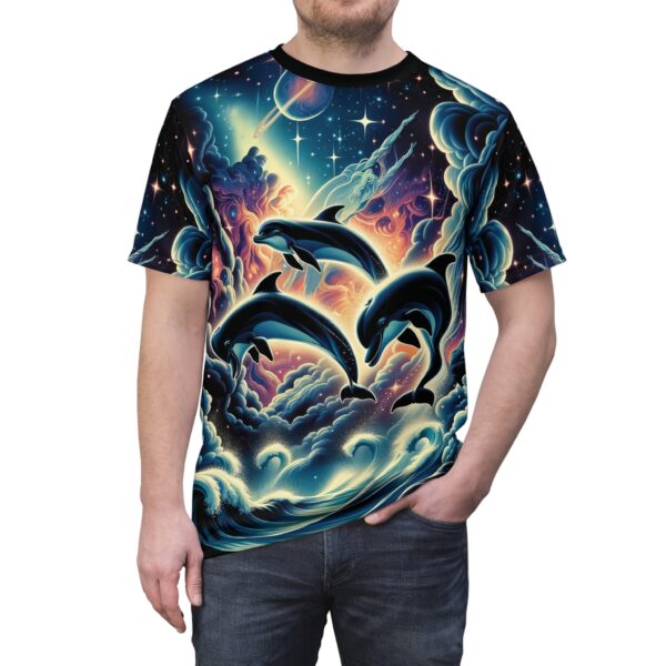 Cosmic Dolphins WD-D008 By Wyldesigns Unisex Cut & Sew Tee (AOP) - Image 5