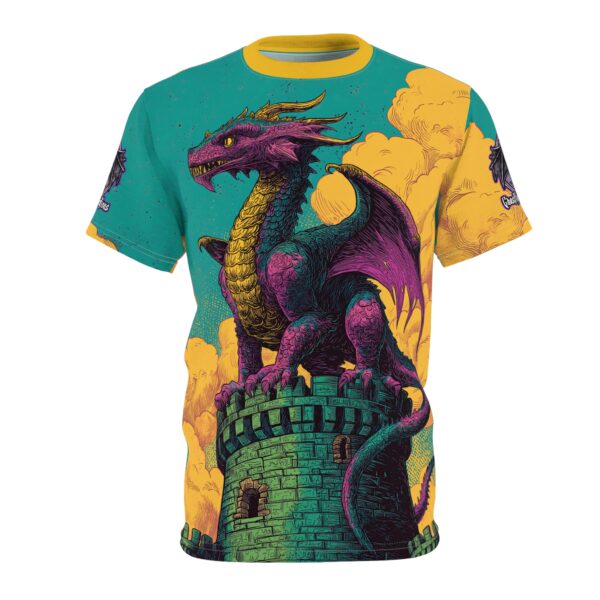 Dragon Guarding Castle Tower 60's Pop Art Style Unisex Tee (AOP) - Image 21