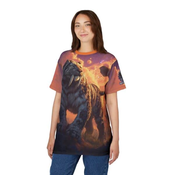 Prehistoric Smilodon aka Sabre-Tooth Tiger  Unisex Tee (AOP) - Image 11
