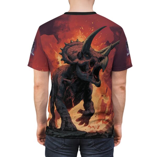 Zombie Triceratops In Volcanic Wasteland Tee Unisex (AOP) - Image 12